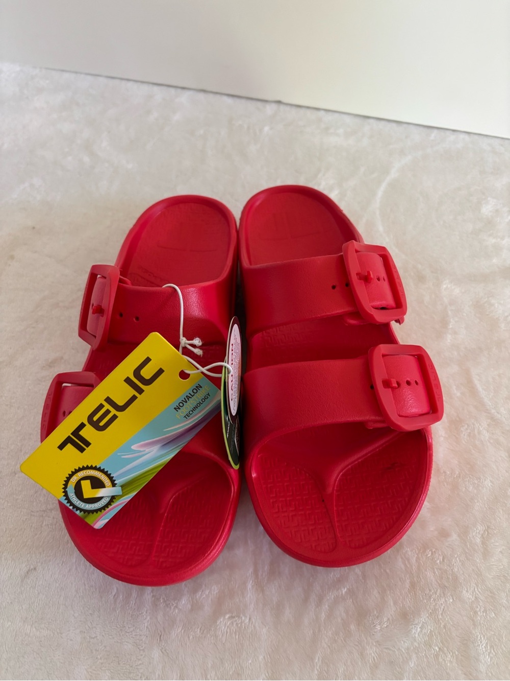 TELIC Kids' Red Dual-Buckle Comfort Slides